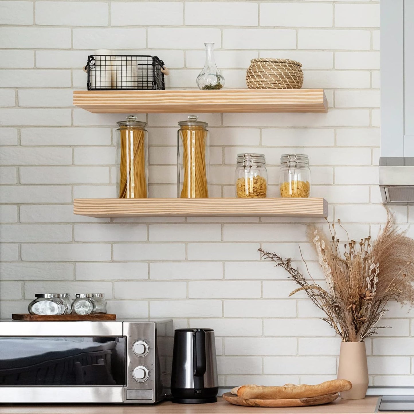 ShelfLoft 24" Wide x 6.7" Deep Unfinished Farmhouse Natural Pine Wood Floating Shelves, 2 Pack