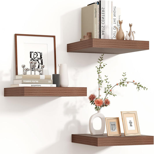 ShelfLoft 12"W x 12"D Walnut Floating Shelves for Wall Storage,3 Pack