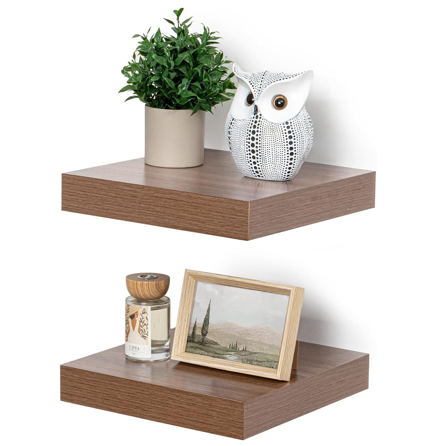 ShelfLoft 12"W x 12"D Rustic Wood Floating Shelves for Wall Decor & Storage, 2 Pack