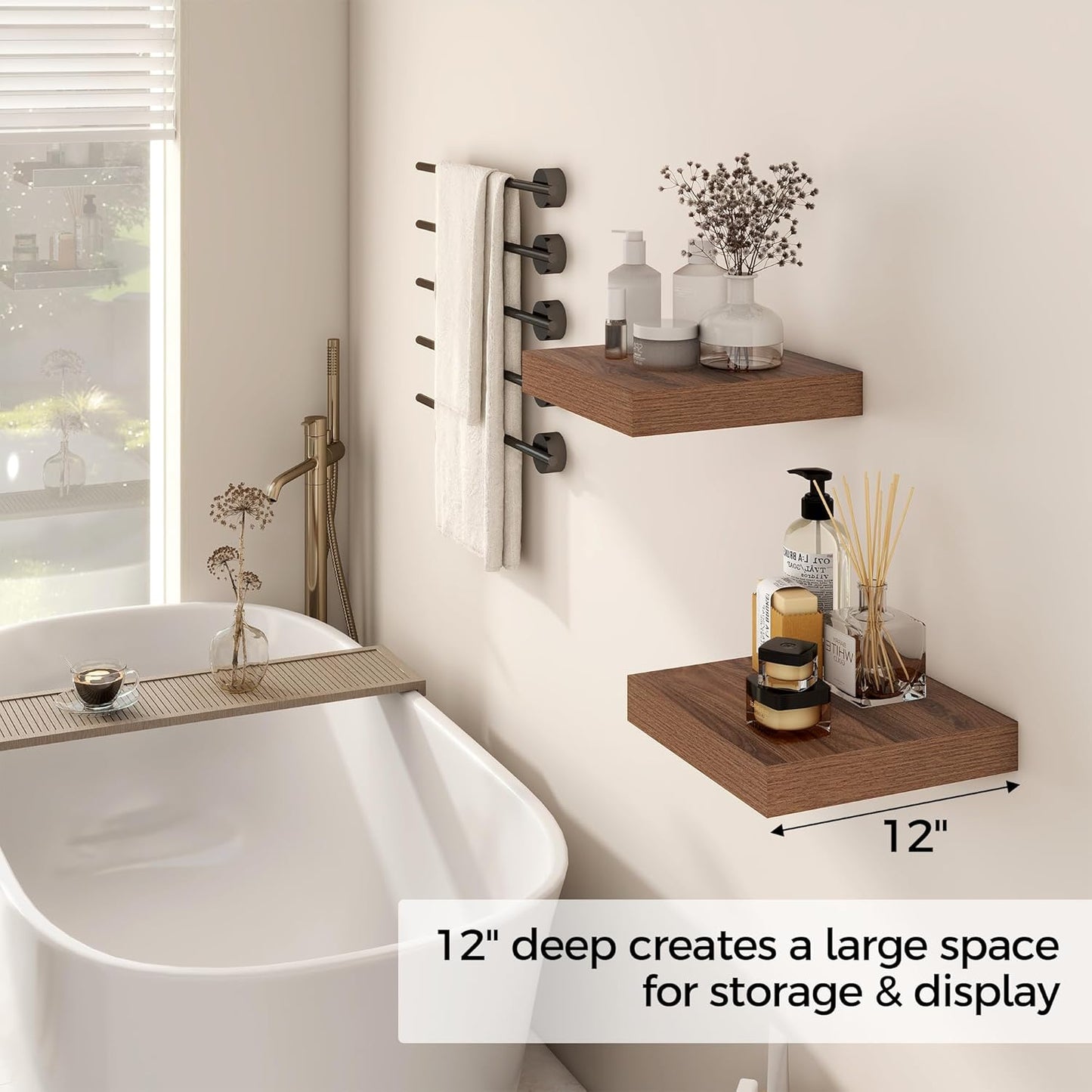 ShelfLoft 12"W x 12"D Rustic Wood Floating Shelves for Wall Decor & Storage, 2 Pack