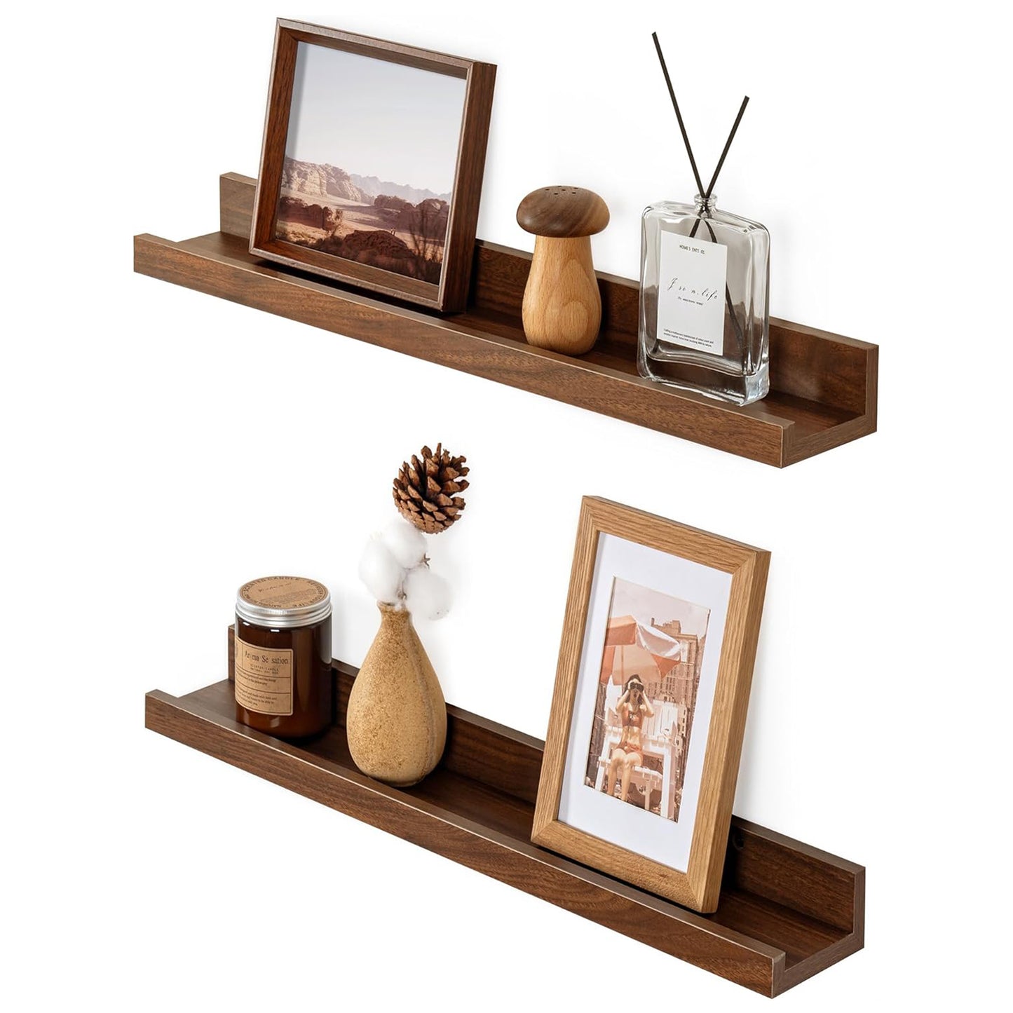 ShelfLoft 5.5"D x 2"H Walnut Picture Ledge Shelf Wall Display Floating Shelves with Lip