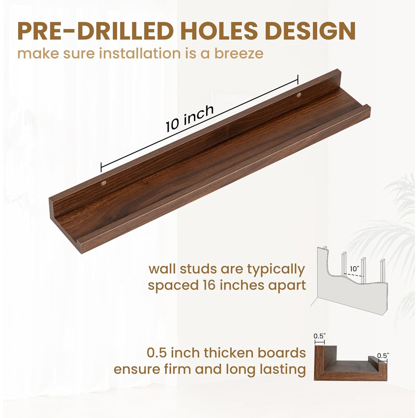 ShelfLoft 5.5"D x 2"H Walnut Picture Ledge Shelf Wall Display Floating Shelves with Lip