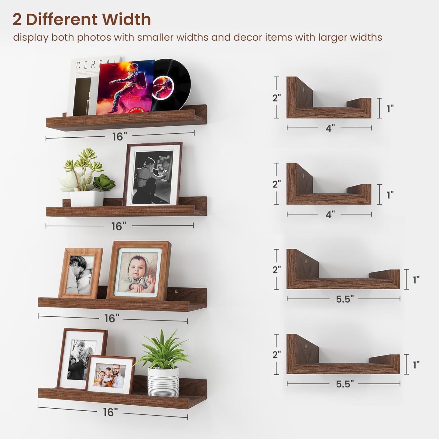 ShelfLoft 5.5 Inch Deep Picture Ledge Shelf Wall Display Floating Shelves with Lip