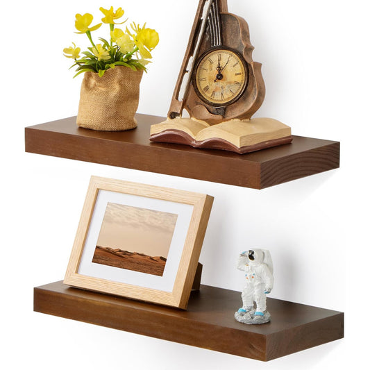 ShelfLoft 7"D x 1.4"H Walnut Pine Wood Floating Shelves