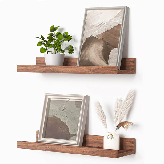 ShelfLoft 4.5"D x 1.9"H Walnut Picture Ledge Shelf Wall Floating Shelves with Lip,Set of 2