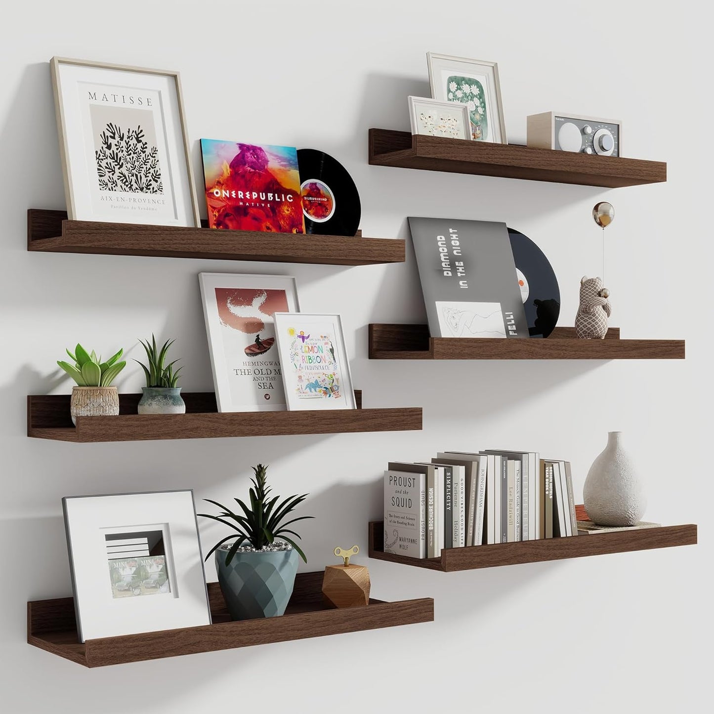 Shelfloft 5.5 Inch Deep Picture Ledge Shelf Floating Wall Display Shelves,Set of 6