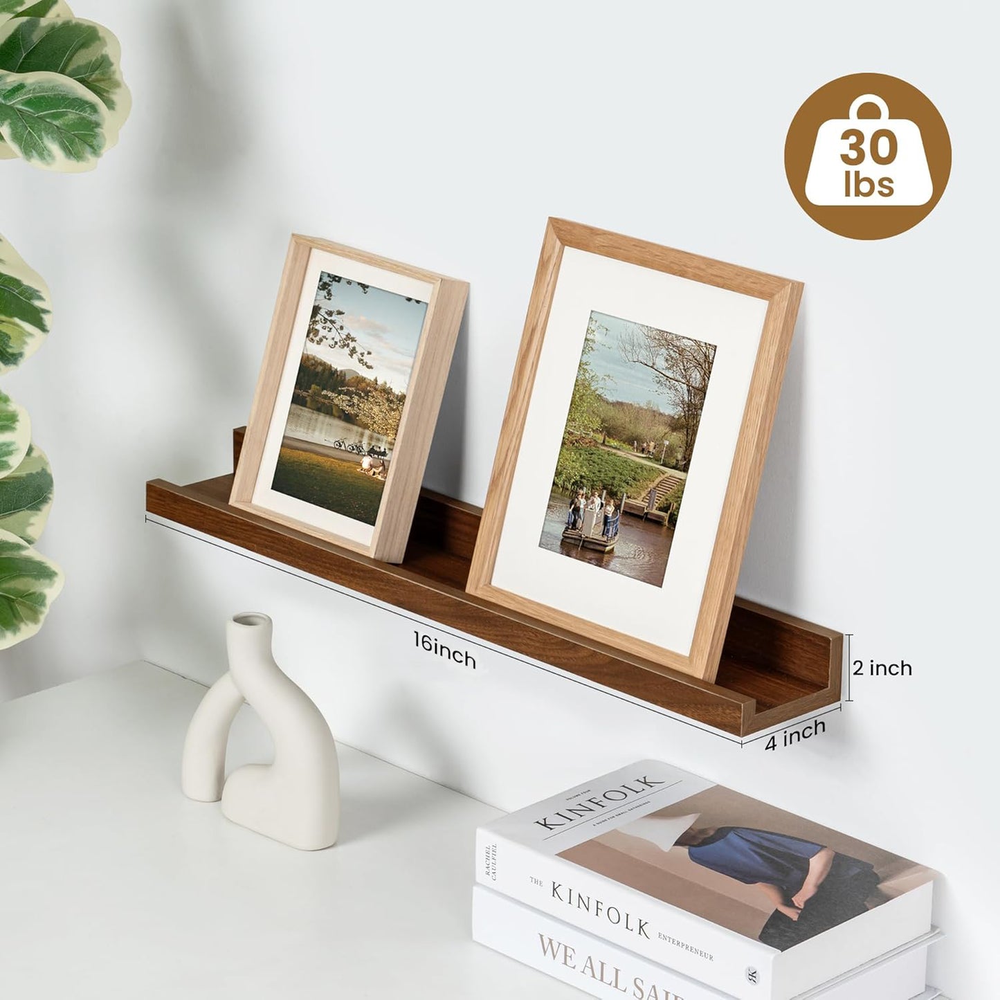 ShelfLoft 5.5"D x 2"H Walnut Picture Ledge Shelf Wall Display Floating Shelves with Lip