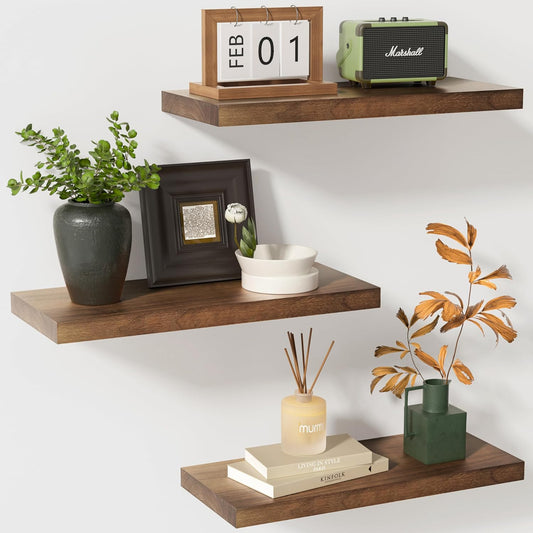 ShelfLoft 6.7"D x 1.4"H Walnut Paulownia Wood Wall Display Decor Floating Shelves