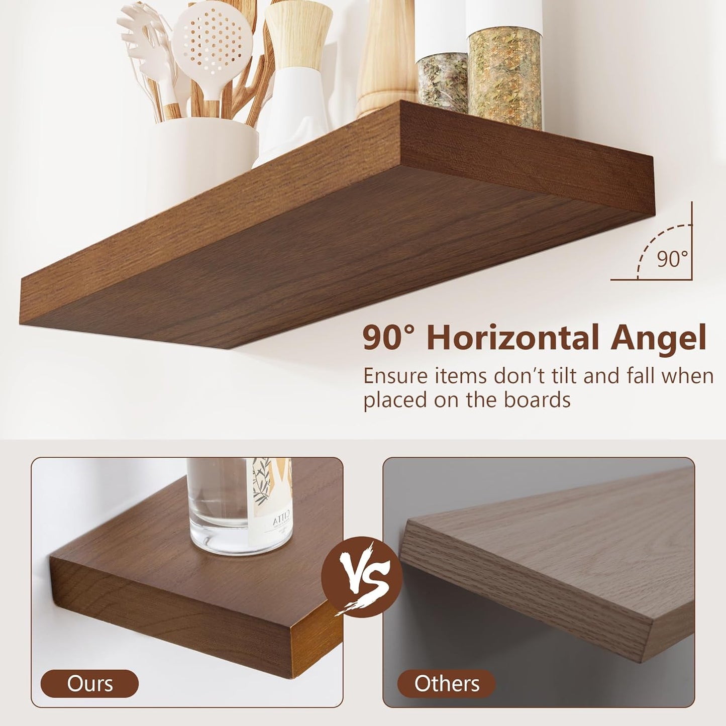 ShelfLoft 6.7"D x 1.4"H Walnut Paulownia Wood Wall Display Decor Floating Shelves