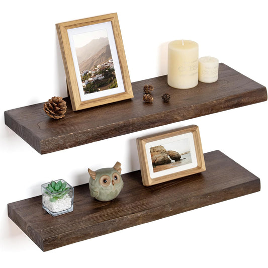 ShelfLoft 24"W x 8"D 45lbs Walnut Solid Elm Wood Floating Shelves,2 Pack