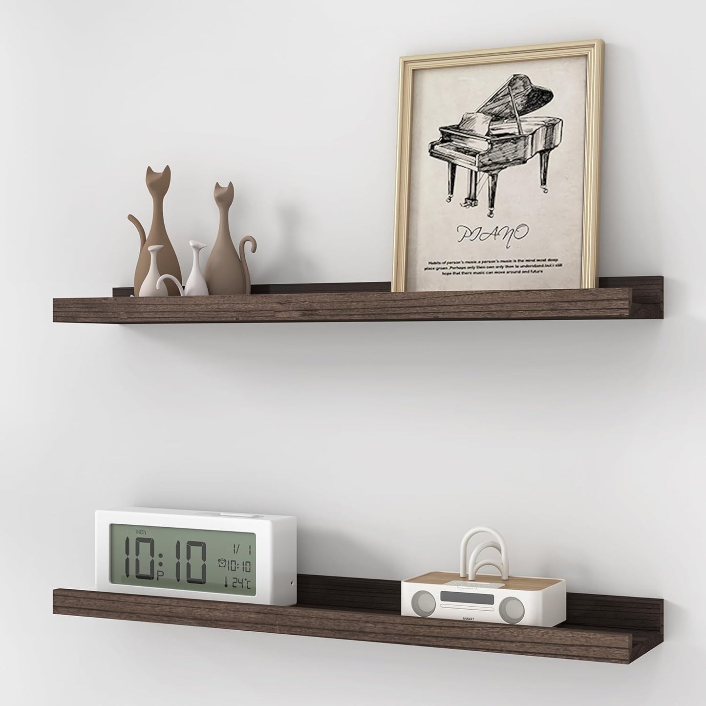 ShelfLoft 4.7"D x 1.5"H Walnut Picture Ledge Shelf Elm Wood Floating Shelves for Wall, Set of 2