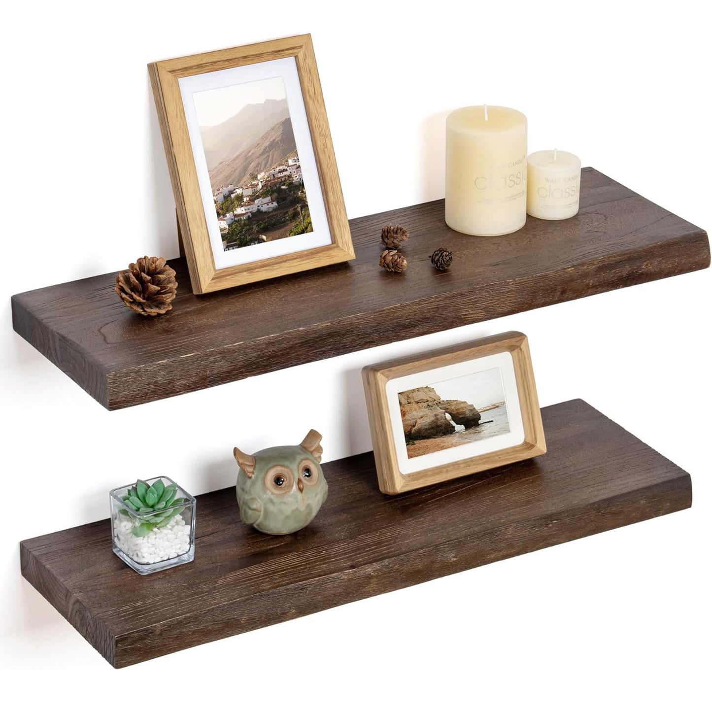 ShelfLoft 8 Inch Deep Live Edge Solid Elm Wood Floating Shelves