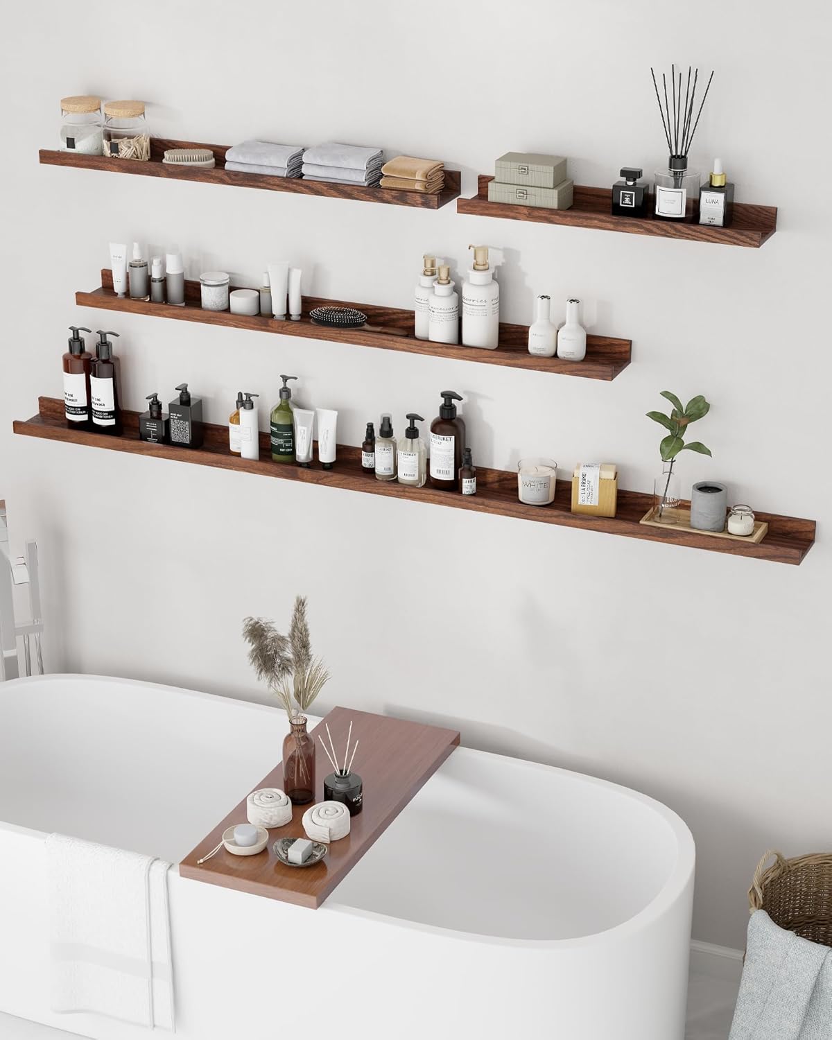 ShelfLoft 4.7 Inch Deep Solid Oak Wood Picture Ledge Shelf, Set of 2