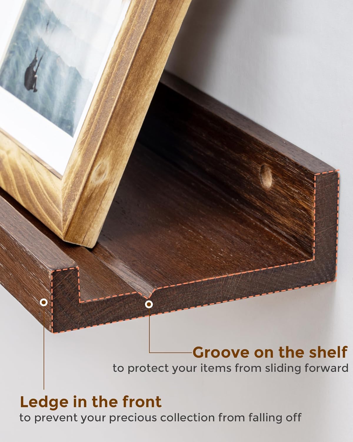 ShelfLoft 4.7 Inch Deep Solid Oak Wood Picture Ledge Shelf, Set of 2