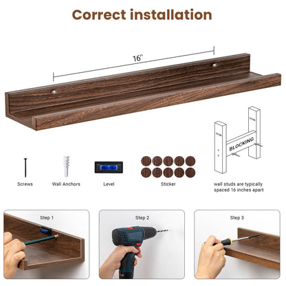 ShelfLoft 5.7"D x 2"H Walnut Picture Ledge Shelf Floating Shelves,3 Pack