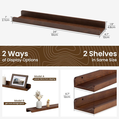 ShelfLoft 24" Wide x 4.7" Deep Solid Ash Wood Picture Ledge Shelf Groove Floating Shelves,Set of 2