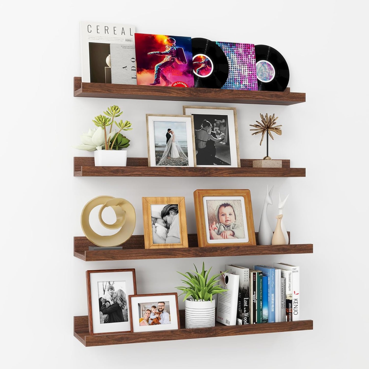 ShelfLoft 24" Wide x 5.5" Deep Picture Ledge Shelf Wall Display Floating Shelves with Lip, 4 Pack