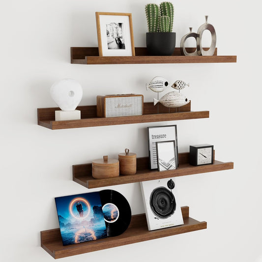 ShelfLoft 5.12"D x 2.2"H Walnut Picture Ledge Wall Floating Shelves with Lip