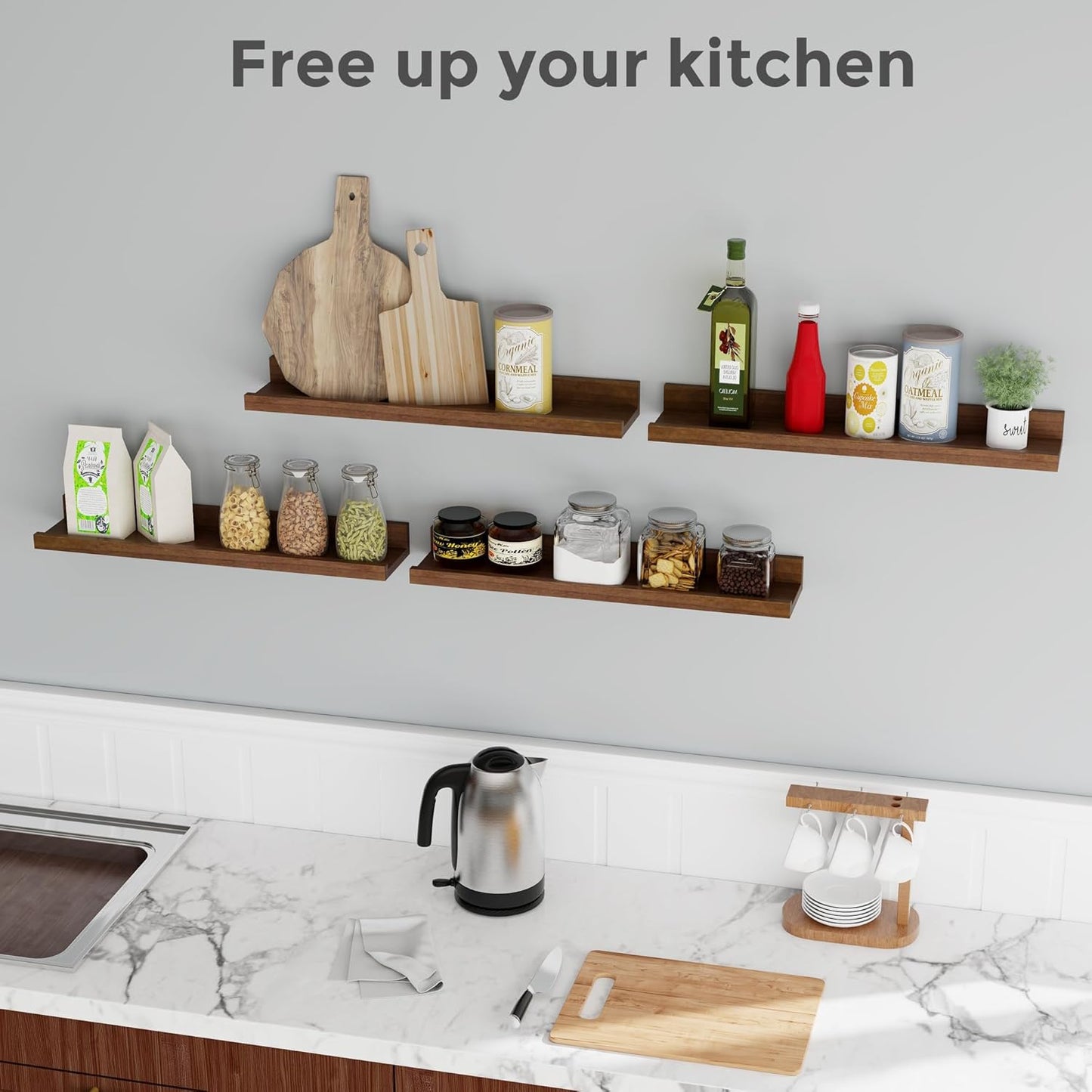 ShelfLoft 5.12 Inch Deep Picture Ledge Shelf Paulownia Wood Wall Floating Shelves with Lip for Nursery Books