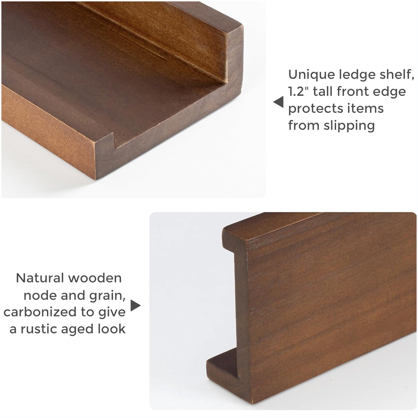 ShelfLoft 5.12 Inch Deep Picture Ledge Shelf Paulownia Wood Wall Floating Shelves with Lip for Nursery Books