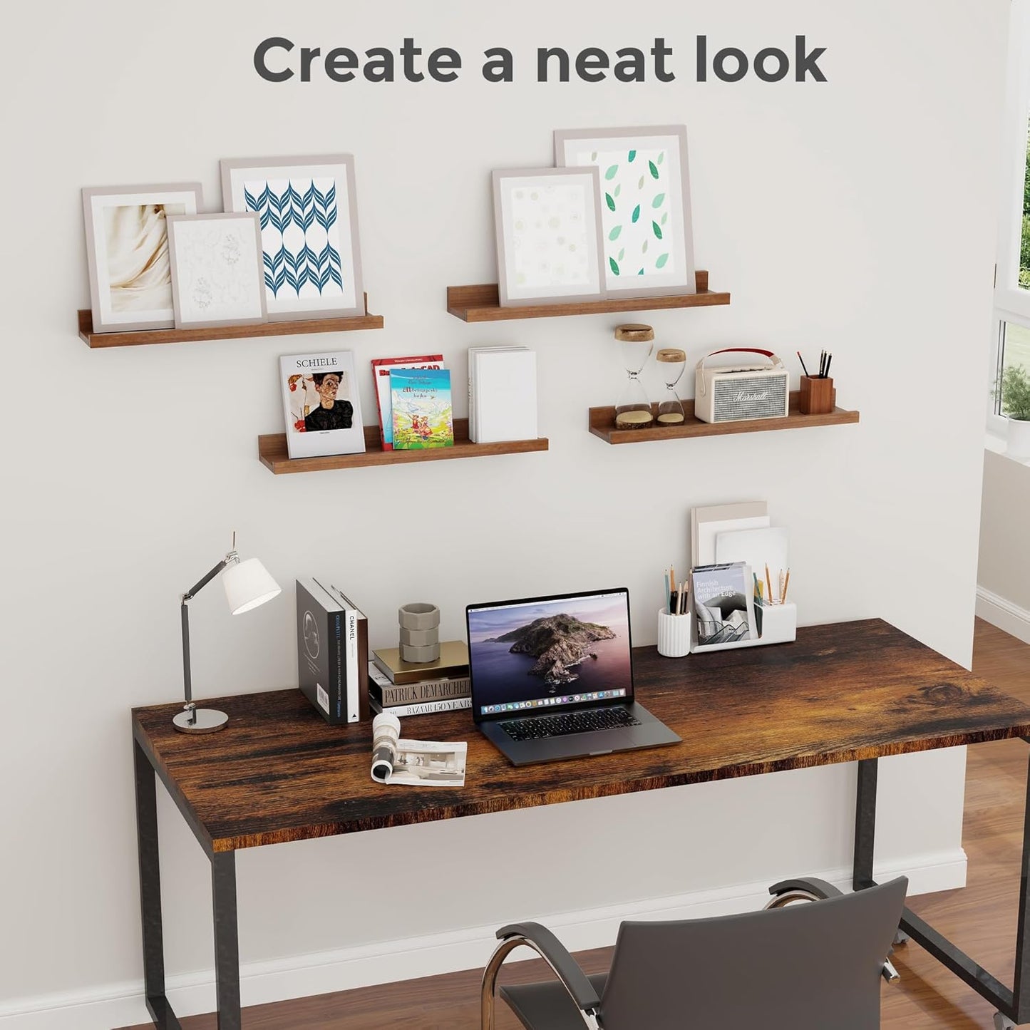 ShelfLoft 5.12 Inch Deep Picture Ledge Shelf Paulownia Wood Wall Floating Shelves with Lip for Nursery Books