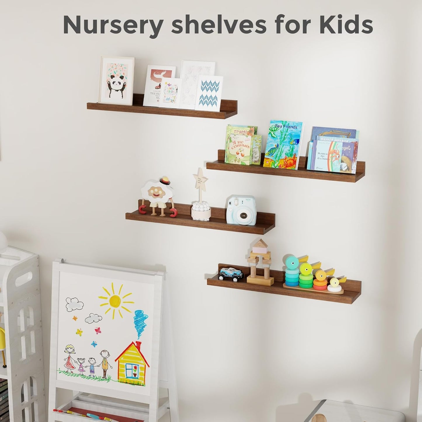 ShelfLoft 5.12 Inch Deep Picture Ledge Shelf Paulownia Wood Wall Floating Shelves with Lip for Nursery Books