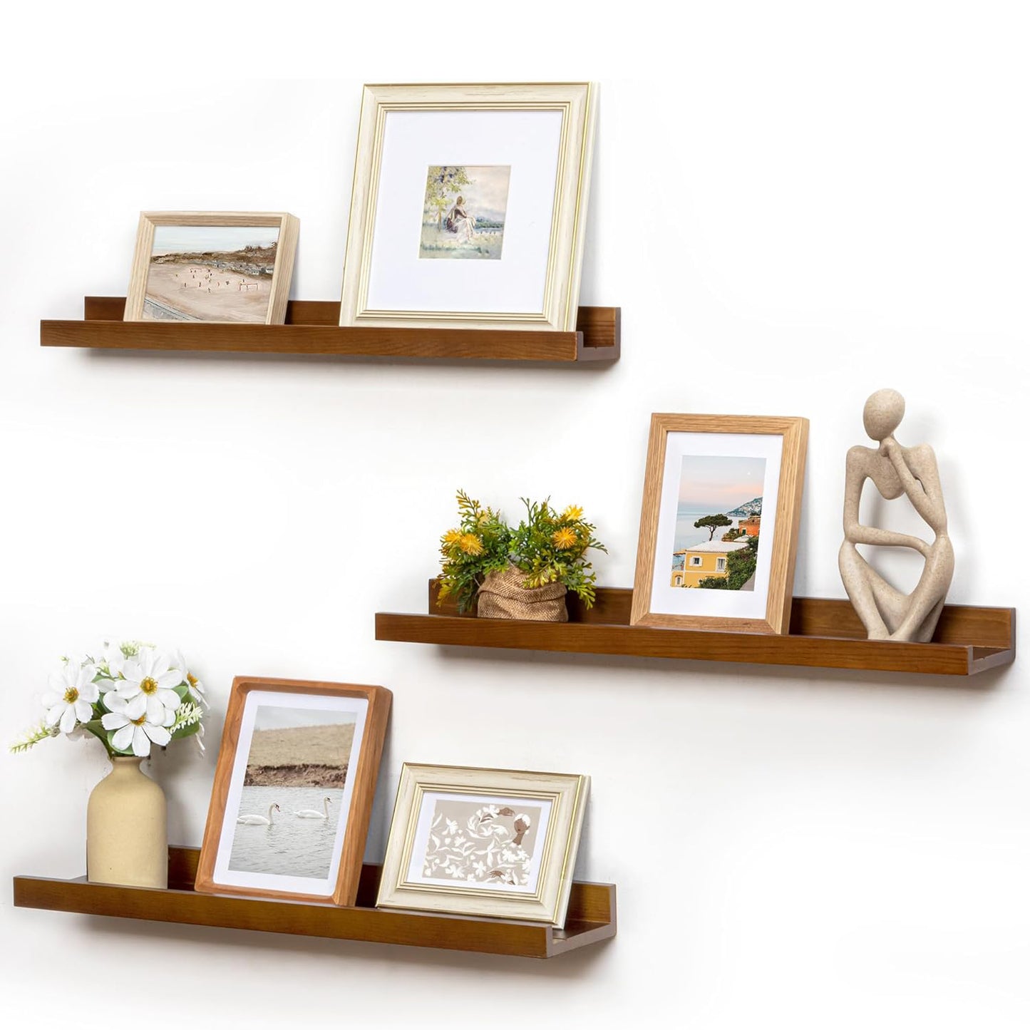 ShelfLoft 5.5 Inch Deep Pine Wood Picture Ledge Shelf Wall Shelves with Lip