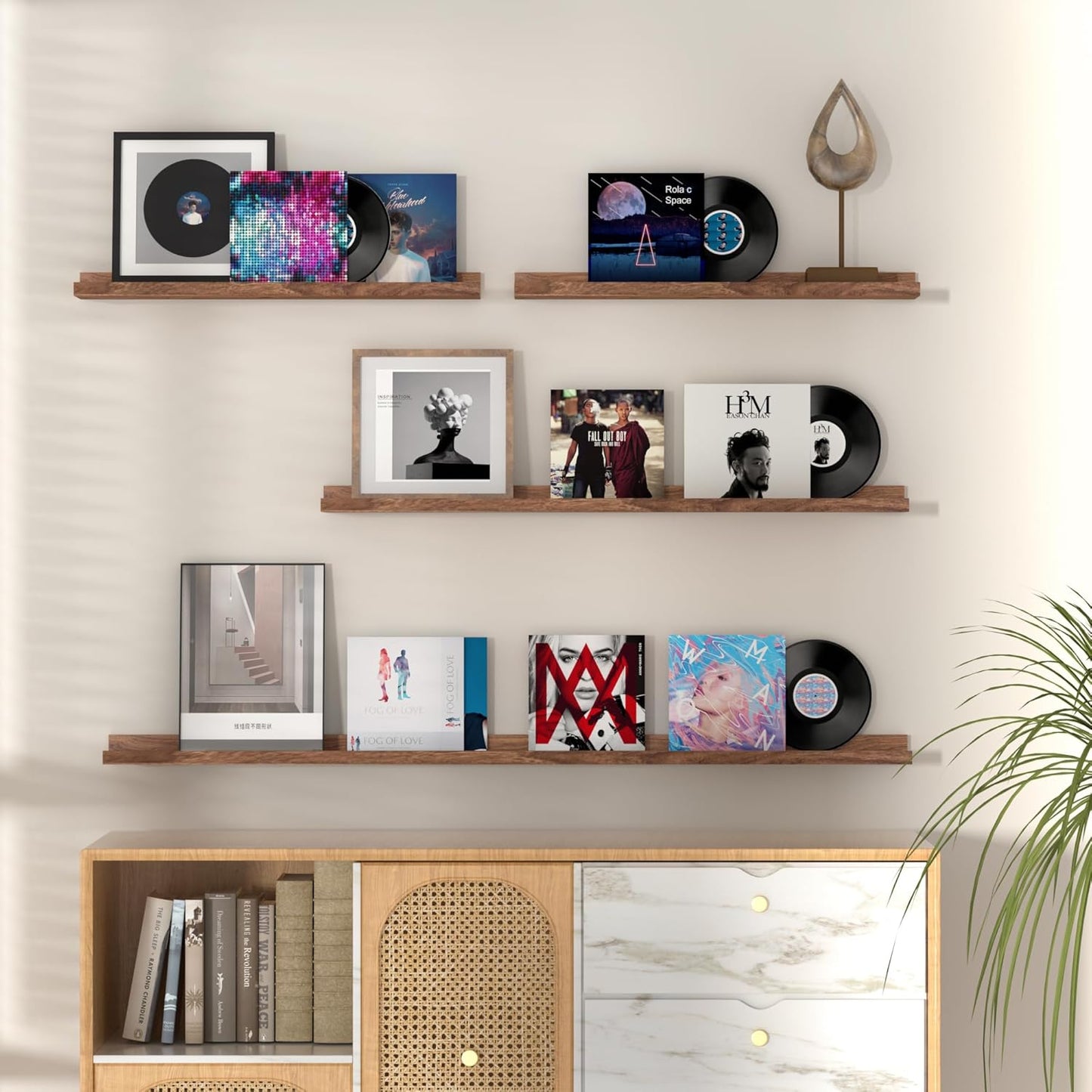 ShelfLoft 24“W x 3.5”D Walnut Picture Ledge Shelf Wall Storage Floating Shelves, 2 Pack