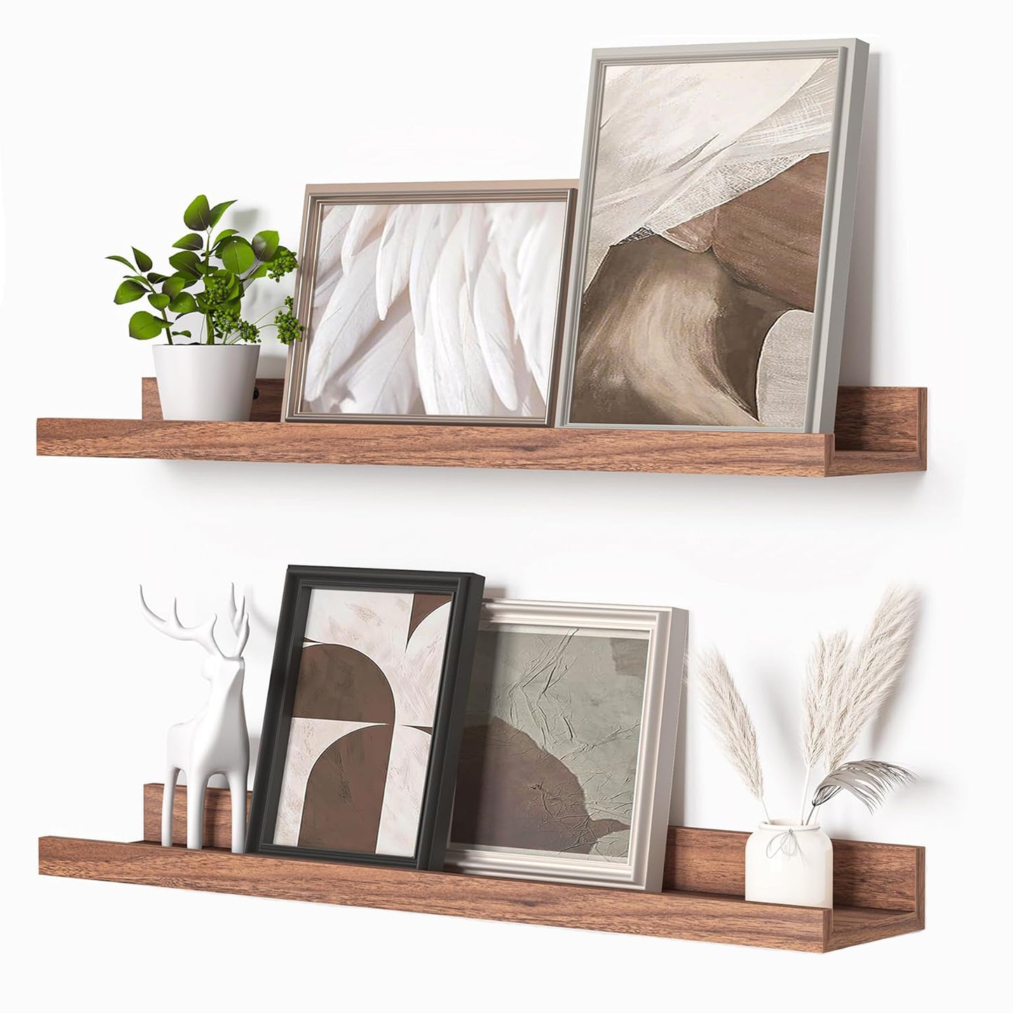 ShelfLoft 4.5 Inch Deep Picture Ledge Shelf Wall Floating Shelves with Lip,Set of 2