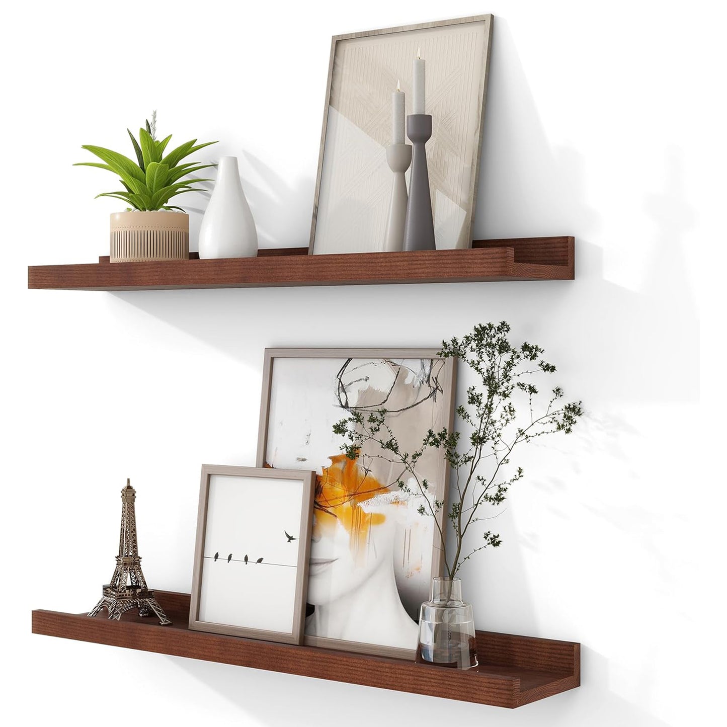 ShelfLoft 24" Wide x 4.7" Deep Solid Ash Wood Picture Ledge Floating Shelves, Set of 2