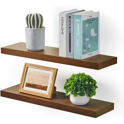ShelfLoft 7 Inch Deep Pine Wood Floating Shelves,Set of 2