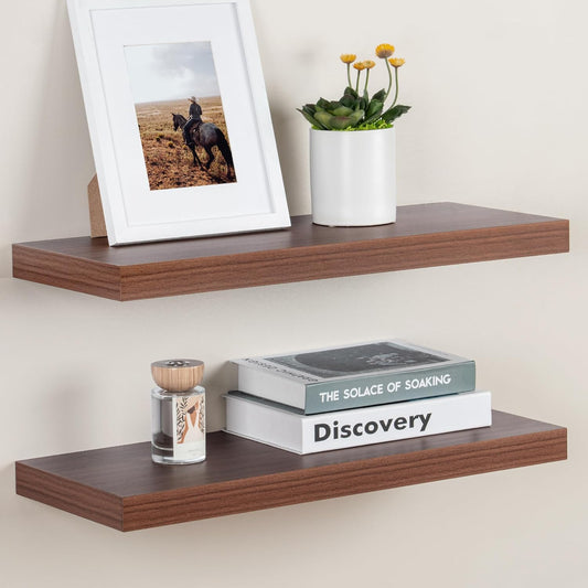 ShelfLoft 24" Wide x 9.3" Deep Floating Shelves for Wall Storage,Walnut-2 Pack