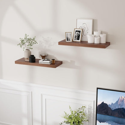 ShelfLoft 24" Wide x 9.3" Deep Floating Shelves for Wall Storage,Walnut-2 Pack
