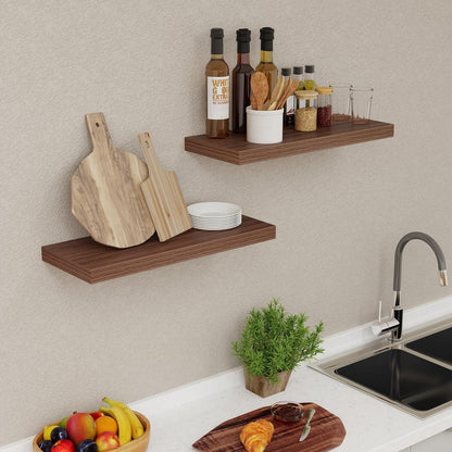 ShelfLoft 24" Wide x 9.3" Deep Floating Shelves for Wall Storage,Walnut-2 Pack