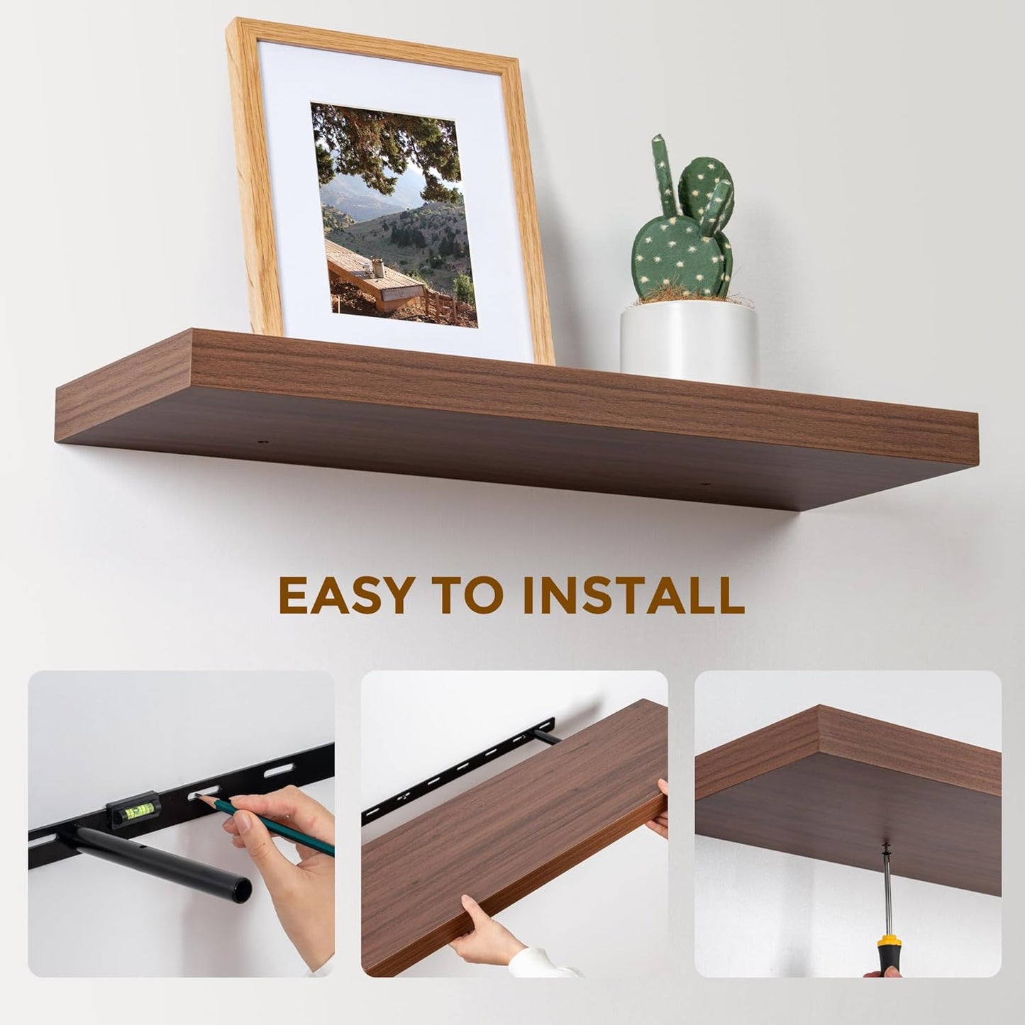 ShelfLoft 24" Wide x 9.3" Deep Floating Shelves for Wall Storage,Walnut-2 Pack