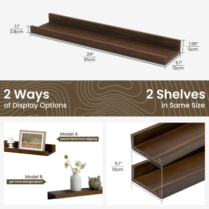 ShelfLoft 5.1"D x 1.96"H Walnut Picture Ledge Shelf Pine Wood Floating Shelves,Set of 2