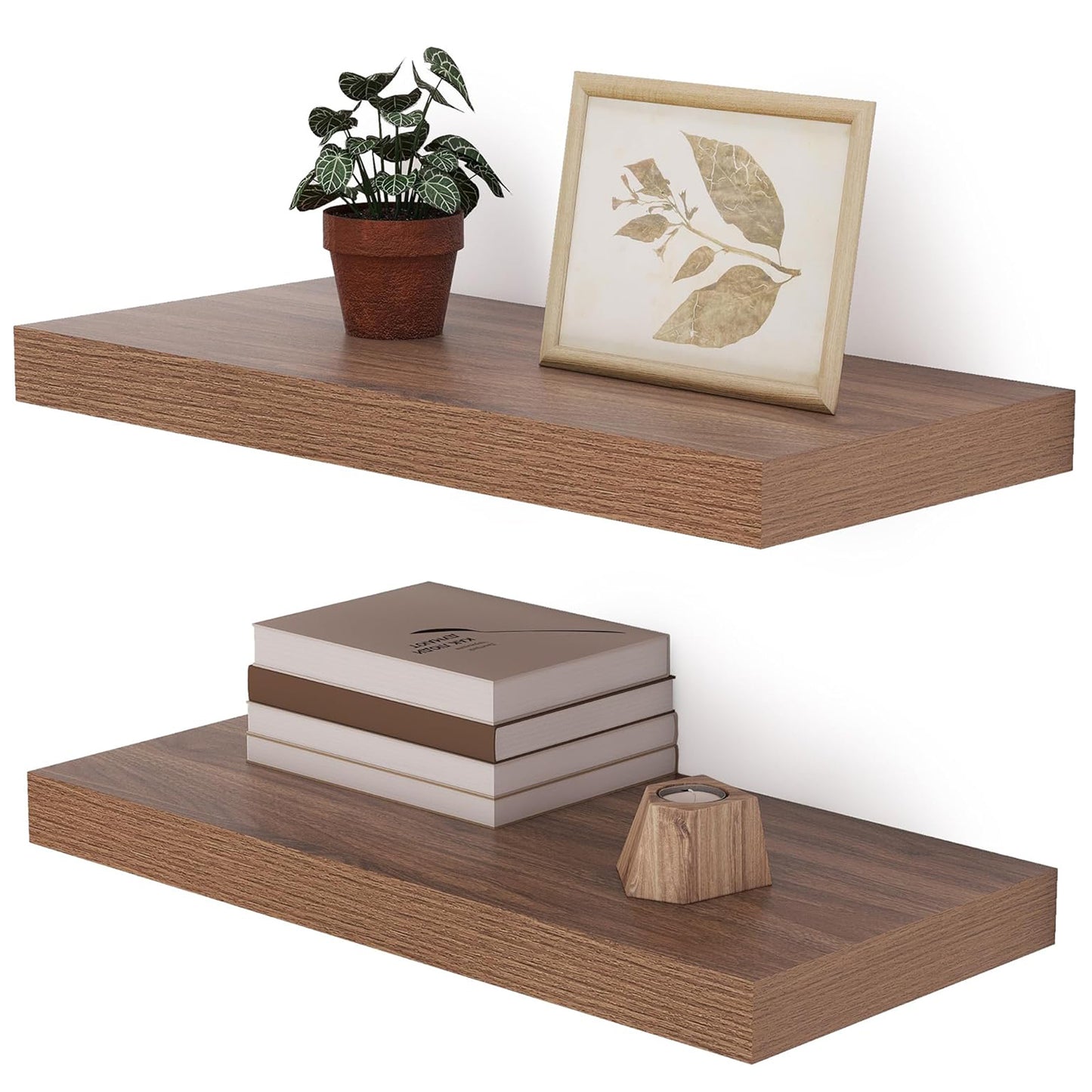 ShelfLoft 24"W x 12"D Rustic Wood Floating Shelves for Wall Decor & Storage, 2 Pack