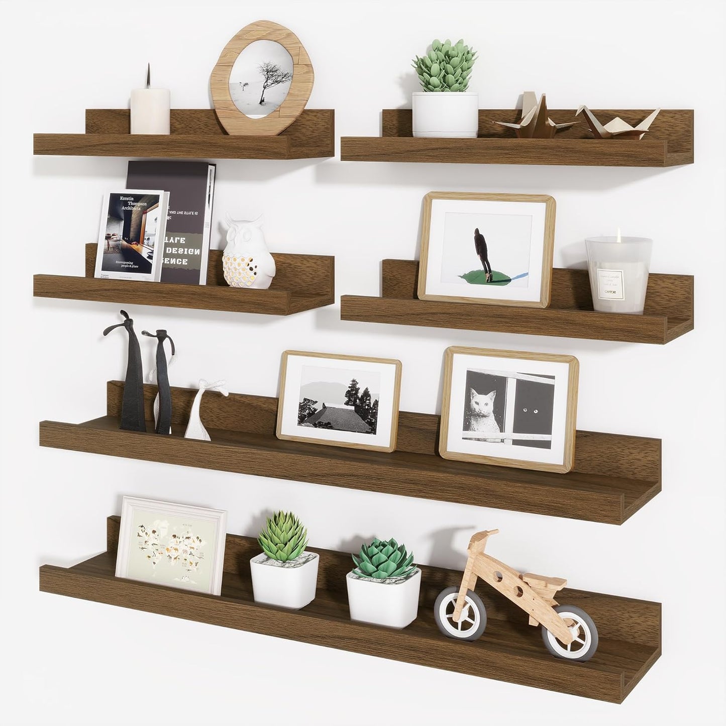 ShelfLoft 5.4 Inch Deep Picture Ledge Shelf Floating Wall Storage Shelves, Set of 6