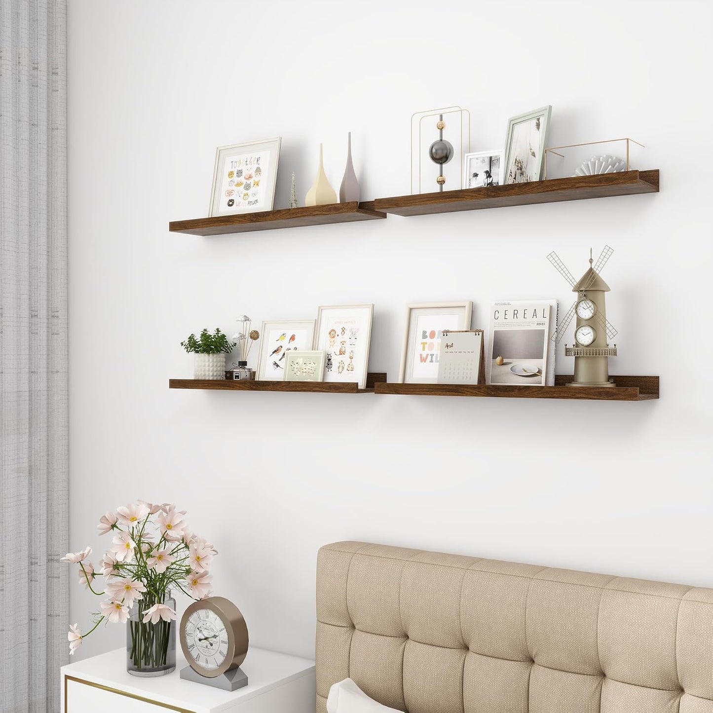 ShelfLoft 24" Wide x 5" Deep Picture Ledge Shelf Wood Floating Shelves,4 Pack