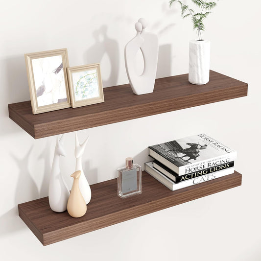 ShelfLoft 24"W x 6.7"D Walnut Floating Shelves for Wall Storage,2 Pack