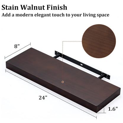 ShelfLoft 8"D x 1.6"H Walnut Wall Storage Floating Shelves