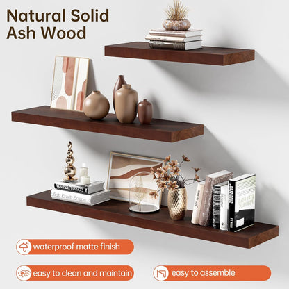 ShelfLoft 8"D x 1.4"H Walnut Solid Ash Wood Floating Shelves