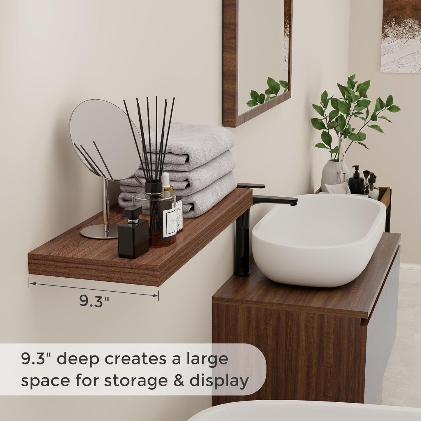 ShelfLoft 9.3"D x 1.5"H Walnut Floating Shelves for Wall Storage