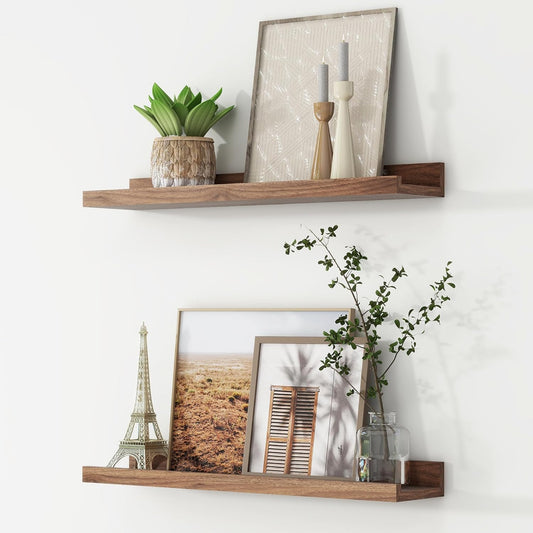 ShelfLoft 24" Wide x 4.7" Deep Picture Ledge Floating Shelves, Walnut-2 Pack