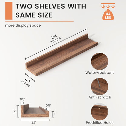 ShelfLoft 4.7"D x 2"H Walnut Picture Ledge Floating Shelves