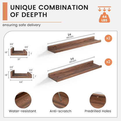 ShelfLoft 24" Wide x 4.7" Deep Picture Ledge Floating Shelves, 2 Pack