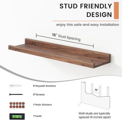 ShelfLoft 4.7"D x 2"H Walnut Picture Ledge Floating Shelves