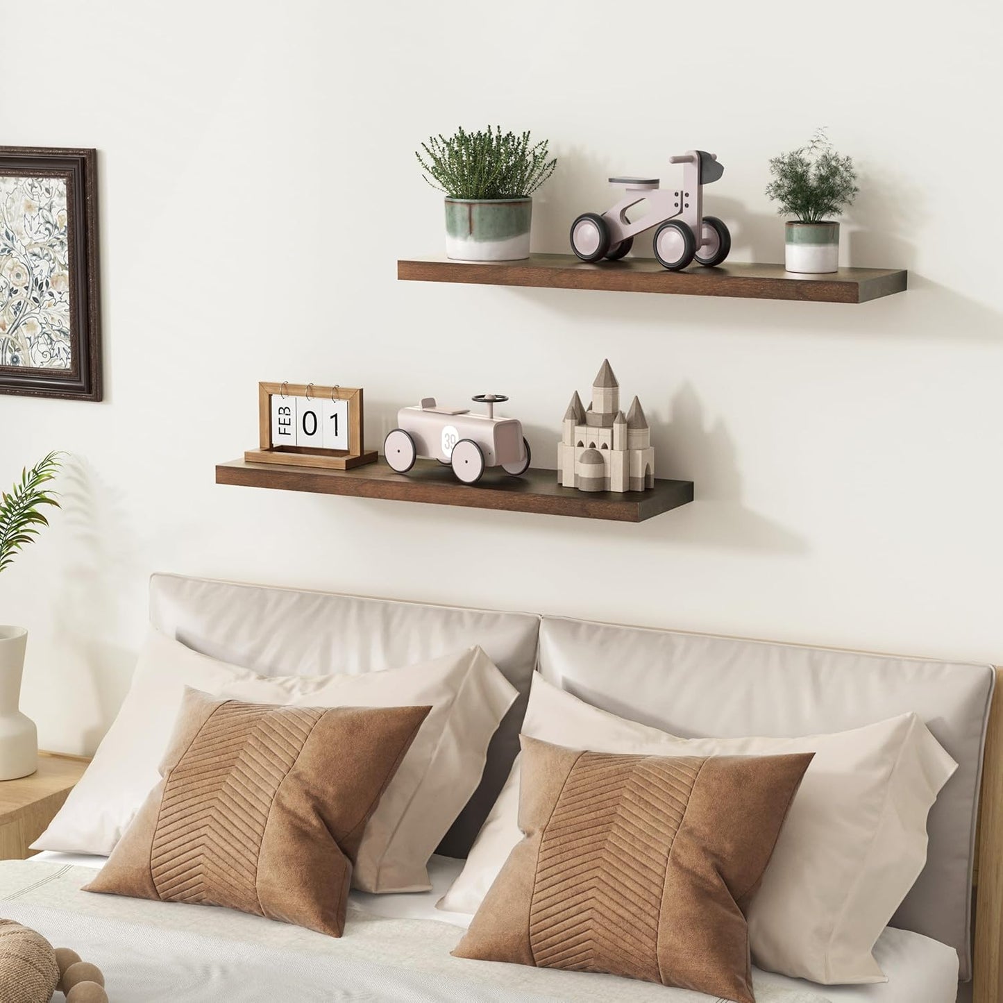 ShelfLoft 6.7"D x 1.4"H Walnut Paulownia Wood Wall Display Decor Floating Shelves