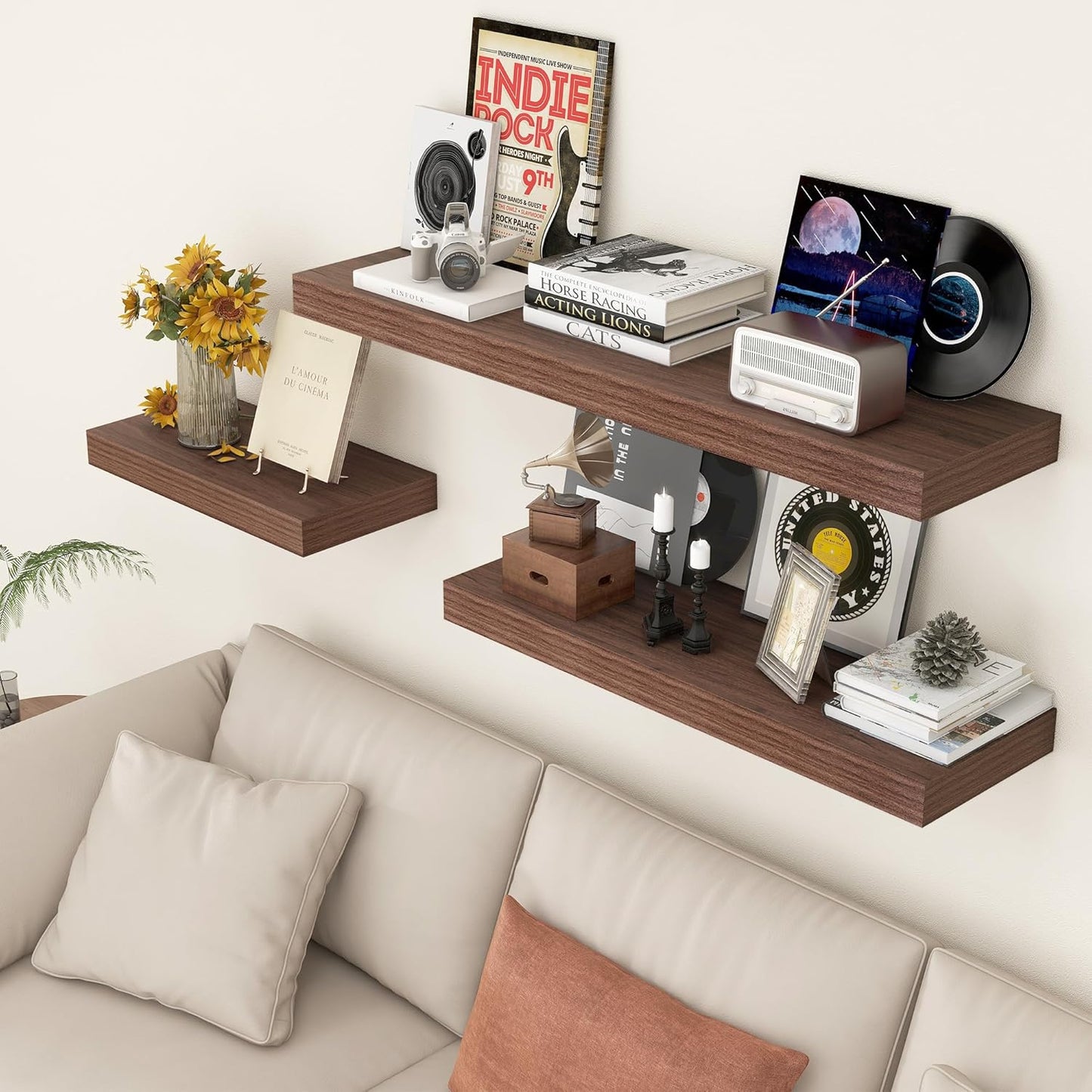 ShelfLoft 24"W x 11.6"D Walnut Floating Shelves for Wall Storage, 2 Pack