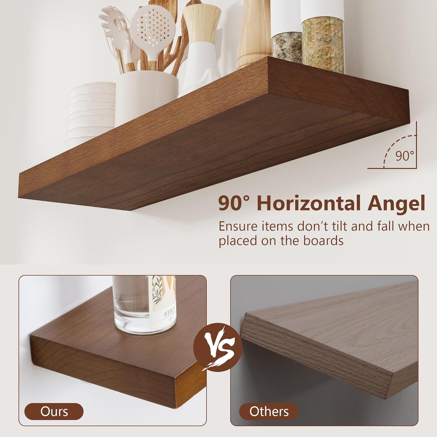 ShelfLoft 24"W x 6.7"D Paulownia Wood Wall Display Decor Floating Shelves,Walnut-2 Pack